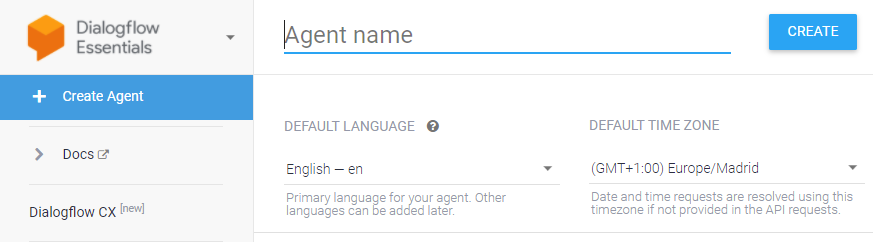 Dialogflow Agent erstellen