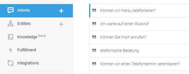 Intent Google Dialogflow