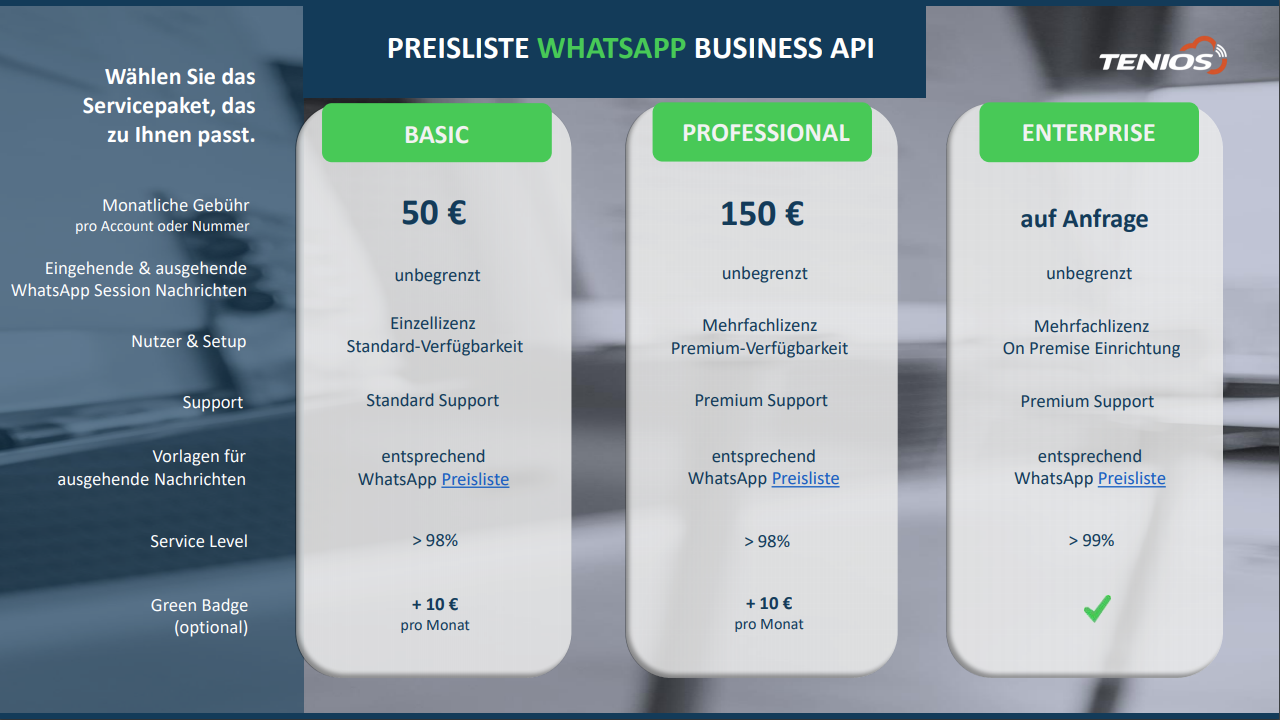 Preisliste WhatsApp Business API